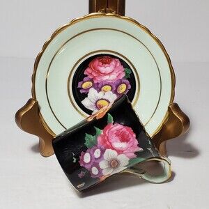 Paragon Small Teacup and Saucer Pink Purple White Flowers Vintage